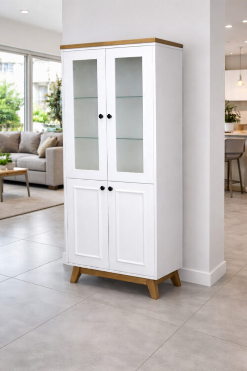 ארון ויטרינה עם זכוכית חלבית ו4 דלתות עם צבע אפוקסי בתנור ורגליים עץ מלא